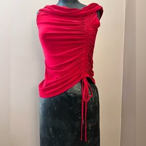 Y2K Trends Ruched Over the Shoulder Red Blouse Size Small